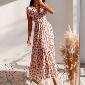 Zara red white floral midi ruffled dress